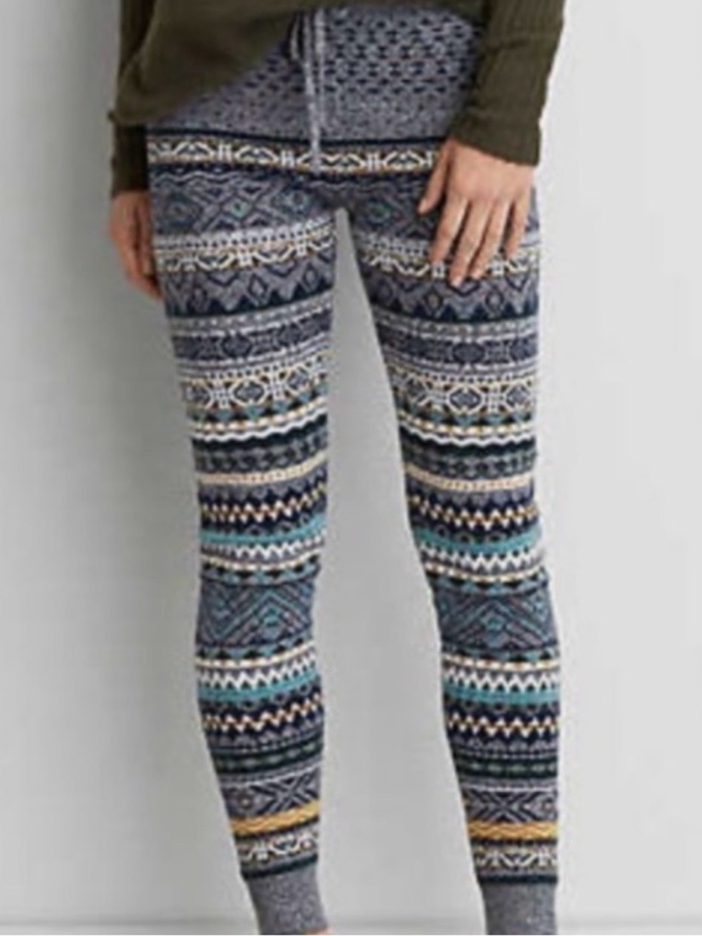 American Eagle Outfitters Fair Isle Grey-Patterned Knit Leggings  Multi-Color